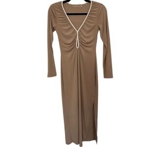 Abercrombie & Fitch Long-Sleeve Keyhole Knit Midi Bodycon Dress Tan Sz XSP